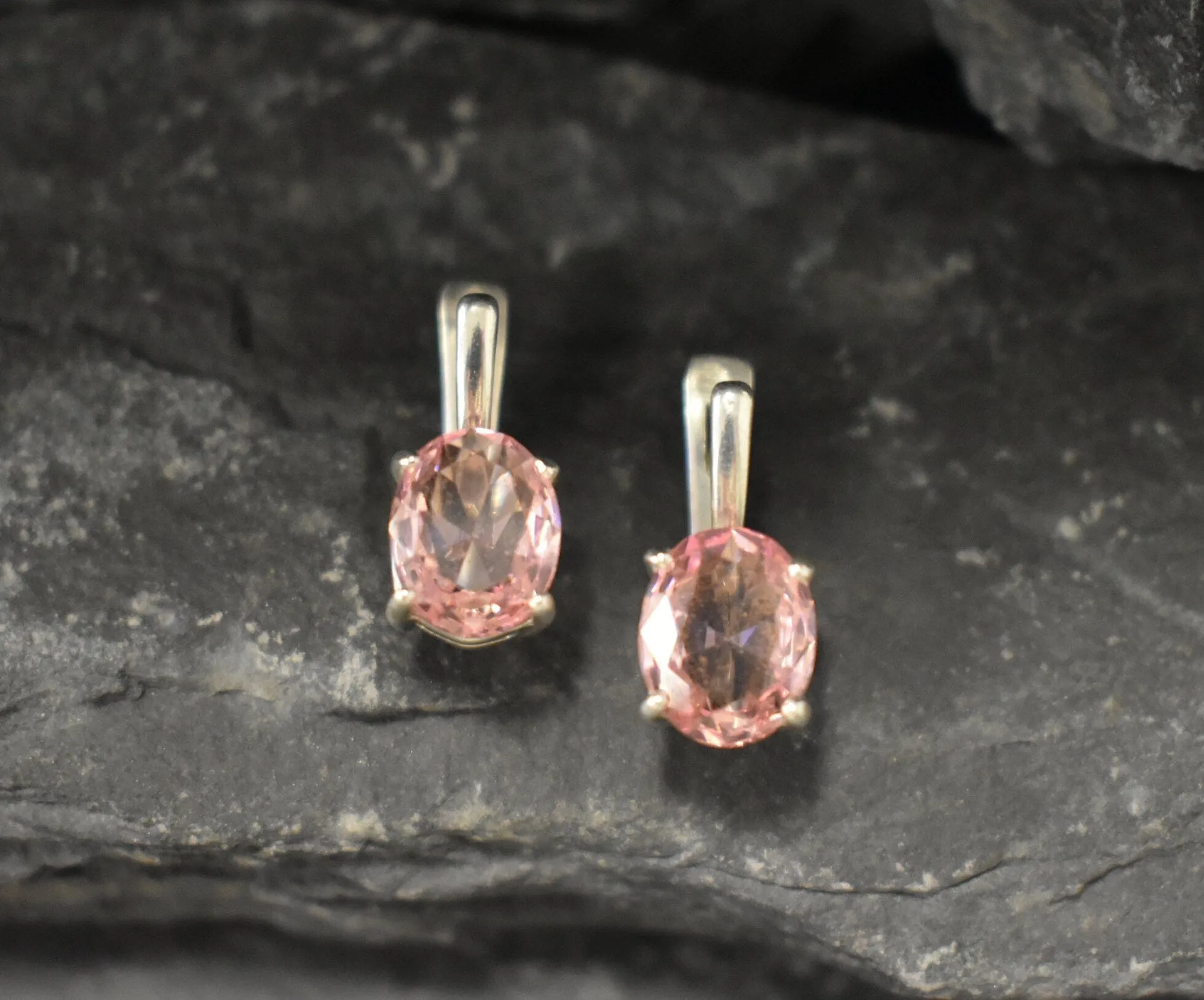 Pink Morganite Earrings - Drop Vintage Earrings - Pink Diamond Studs