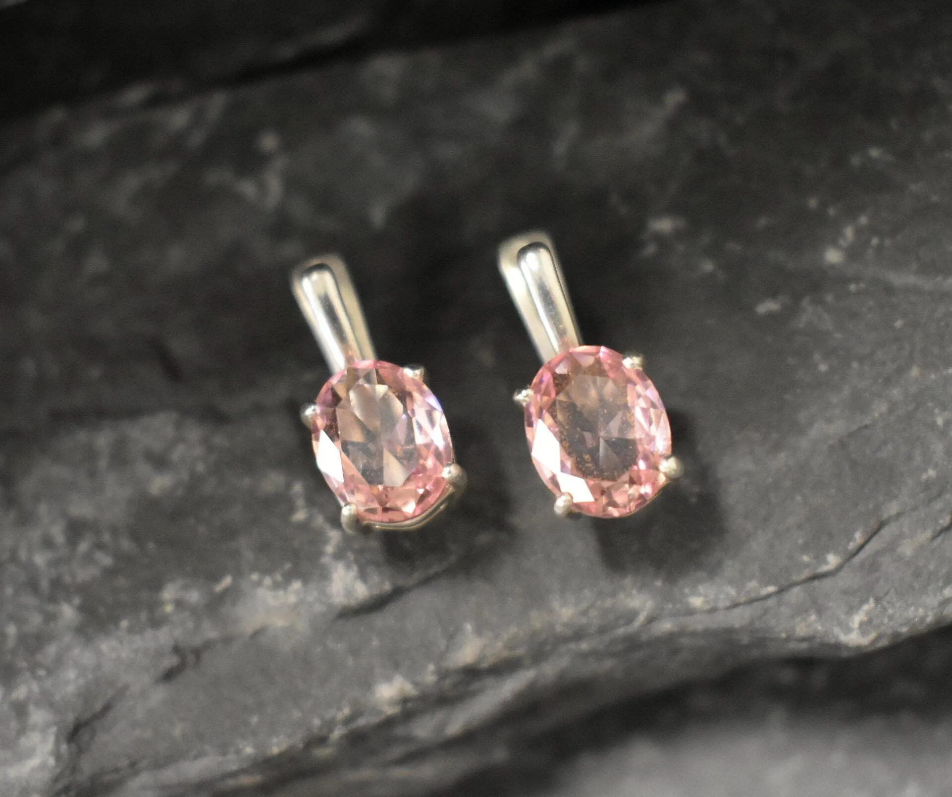 Pink Morganite Earrings - Drop Vintage Earrings - Pink Diamond Studs