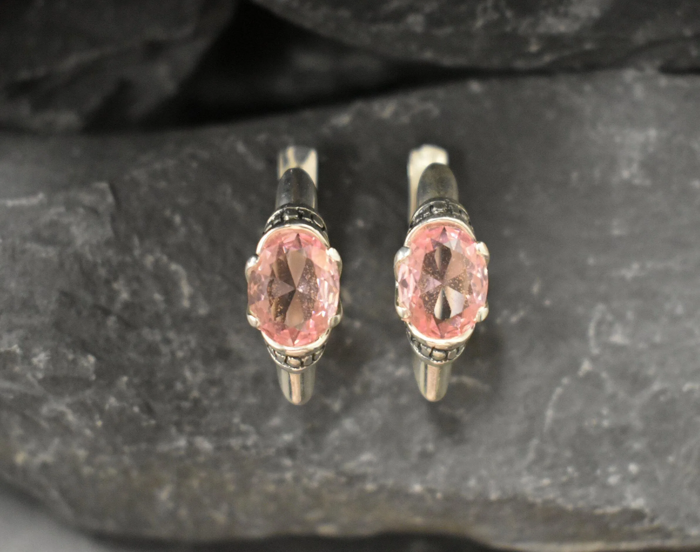 Pink Silver Earrings - Morganite Boho Earrings, Pink Bohemian Earrings