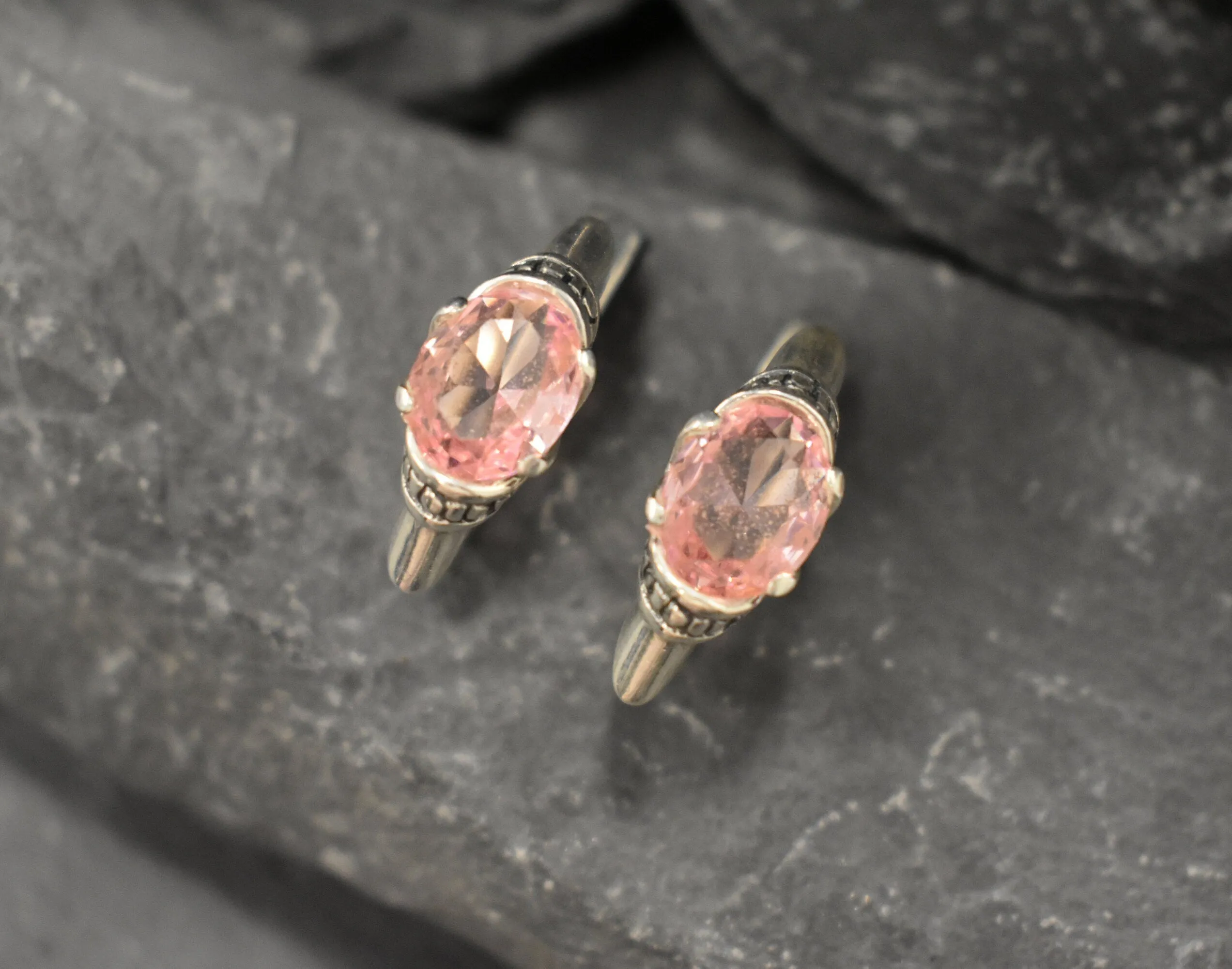 Pink Silver Earrings - Morganite Boho Earrings, Pink Bohemian Earrings