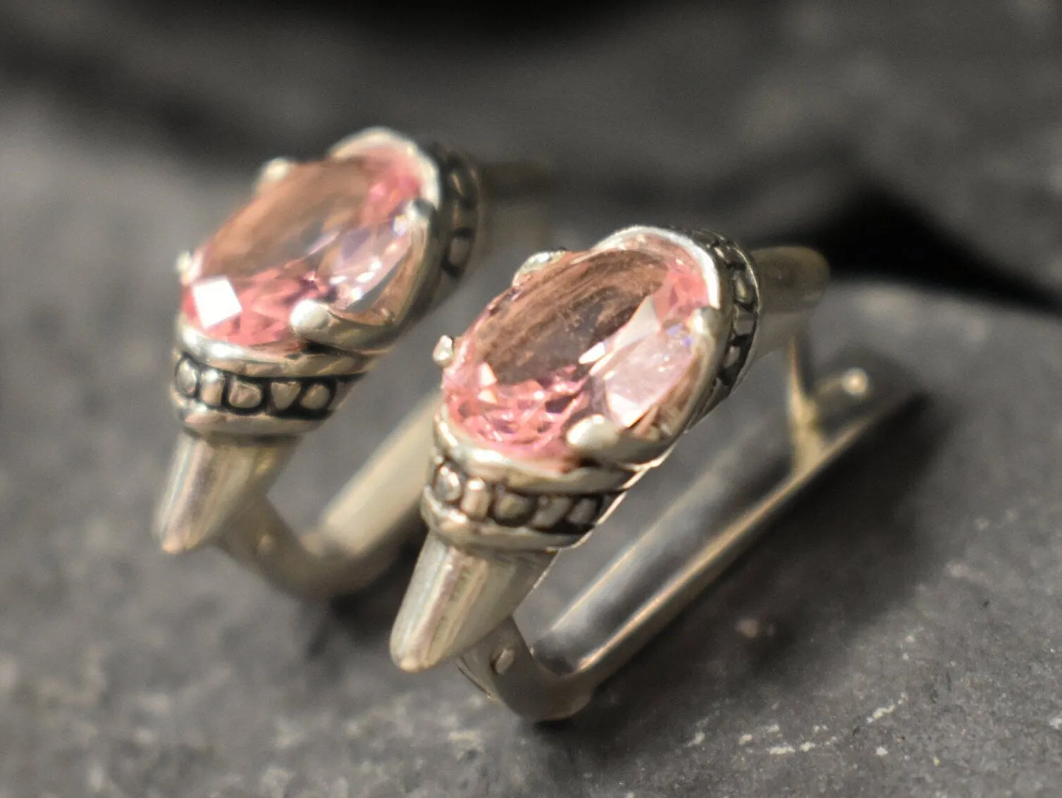 Pink Silver Earrings - Morganite Boho Earrings, Pink Bohemian Earrings