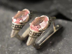 Pink Silver Earrings - Morganite Boho Earrings, Pink Bohemian Earrings