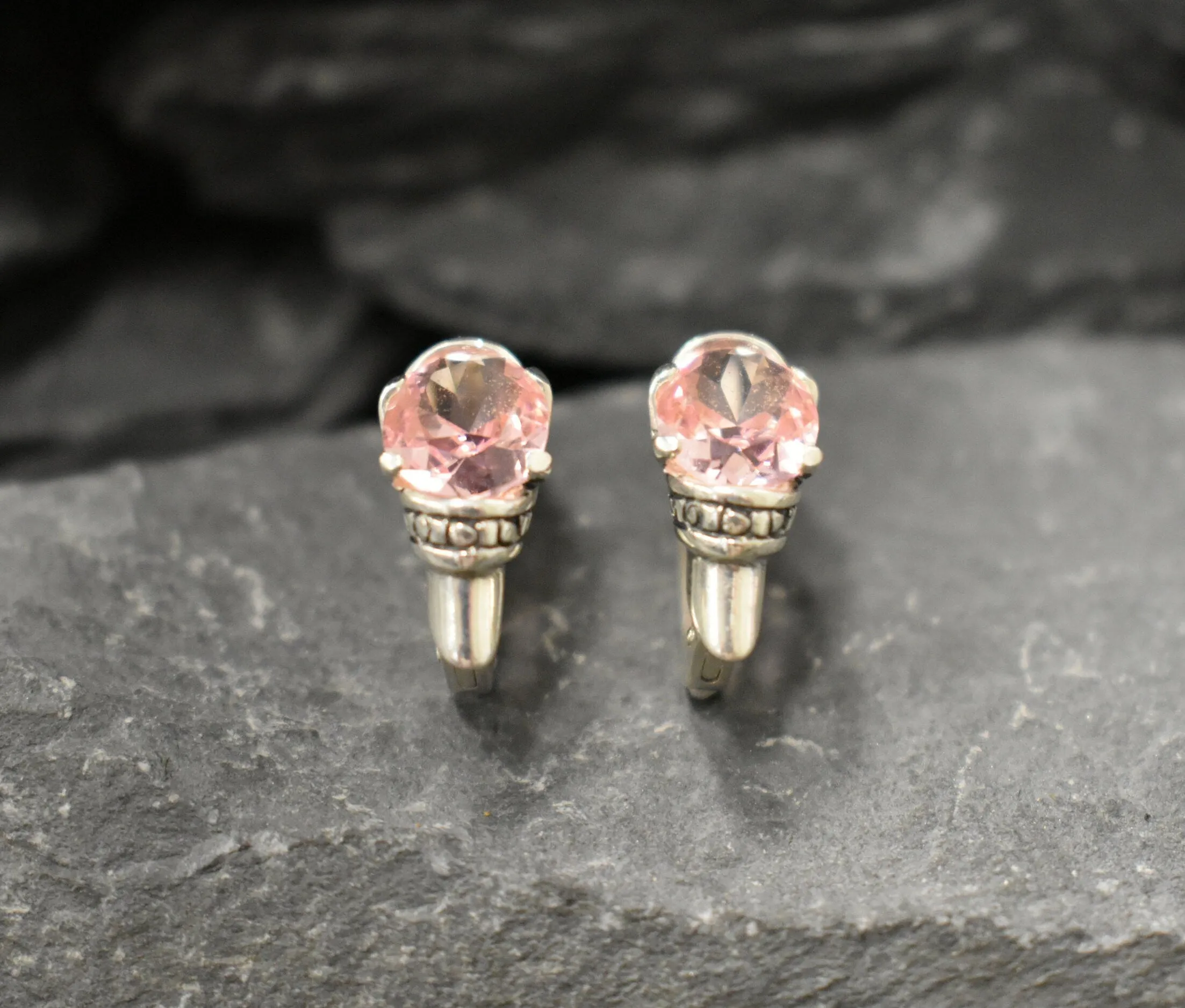 Pink Silver Earrings - Morganite Boho Earrings, Pink Bohemian Earrings