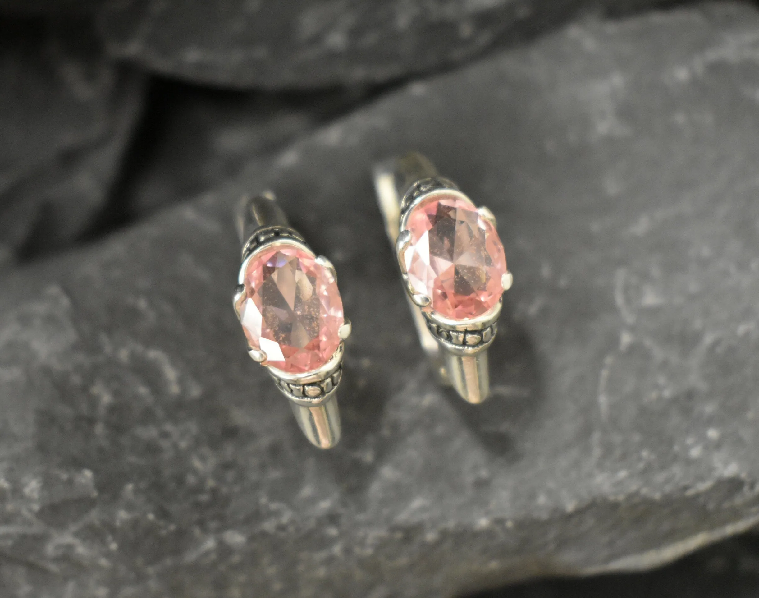 Pink Silver Earrings - Morganite Boho Earrings, Pink Bohemian Earrings