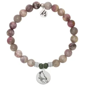 Pink Tourmaline Stone Bracelet with Cardinal Sterling Silver Charm