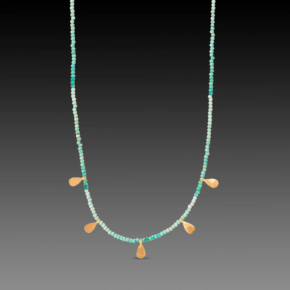 Polished Turquoise & Gold Teardrops Necklace