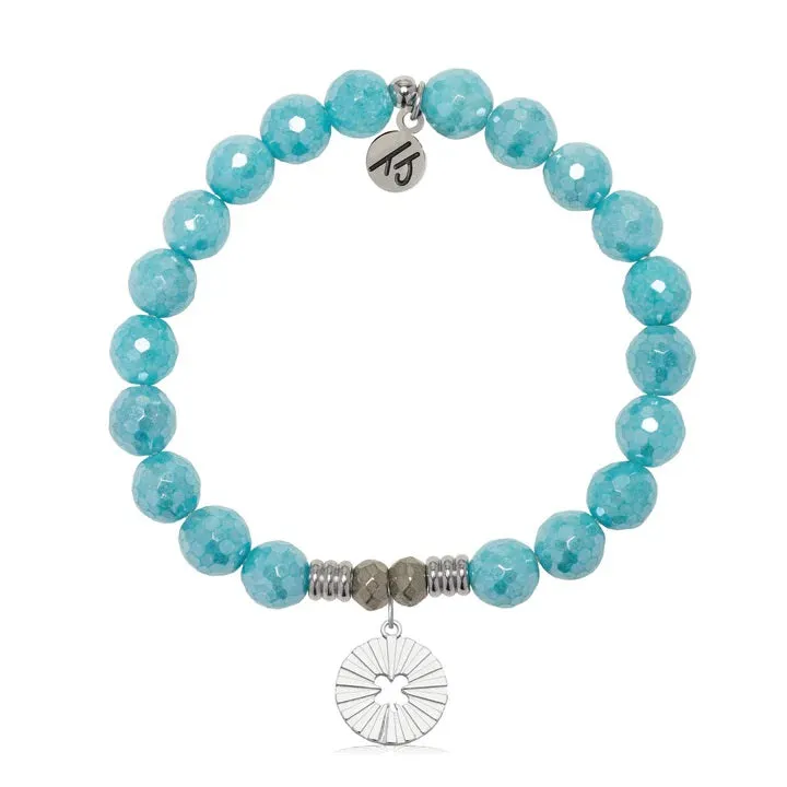 Prayers Collection: Blue Amazonite Gemstone Bracelet with Prayers of Luck Sterling Silver Charm