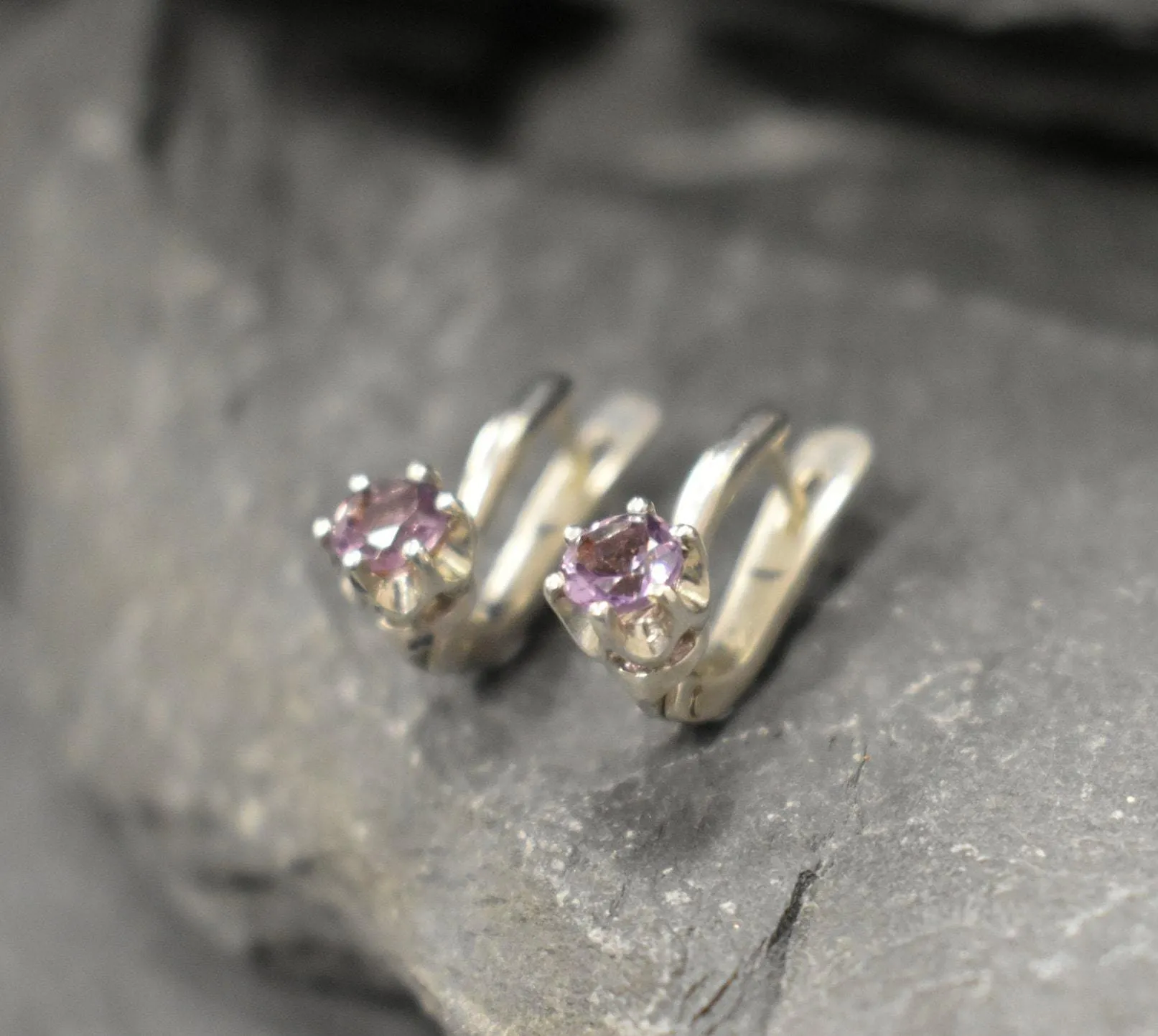 Purple Amethyst Earrings - Dainty Purple Studs - Genuine Amethyst Earrings