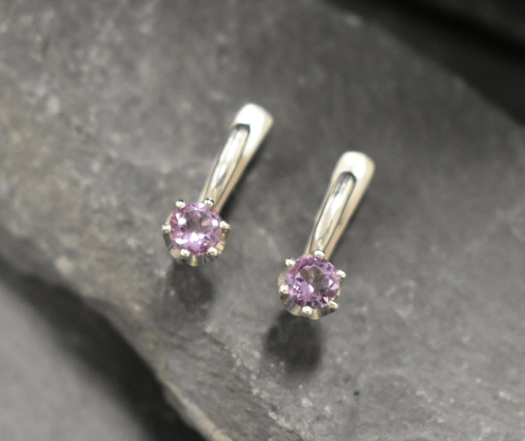 Purple Amethyst Earrings - Dainty Purple Studs - Genuine Amethyst Earrings