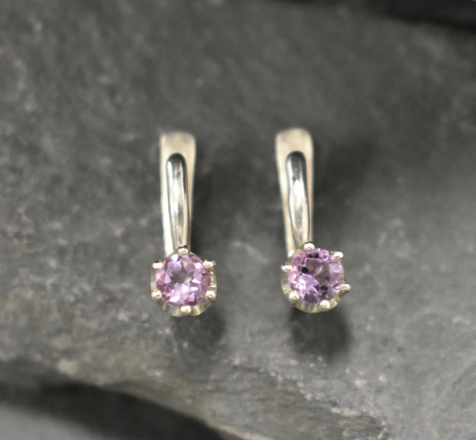 Purple Amethyst Earrings - Dainty Purple Studs - Genuine Amethyst Earrings