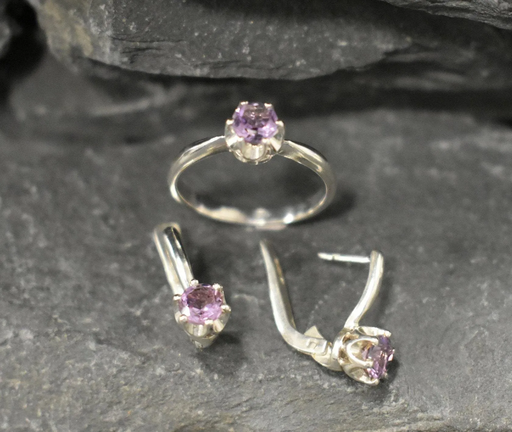 Purple Amethyst Earrings - Dainty Purple Studs - Genuine Amethyst Earrings