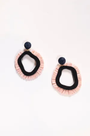 Raffia Organic Earrings in Navy and Pink