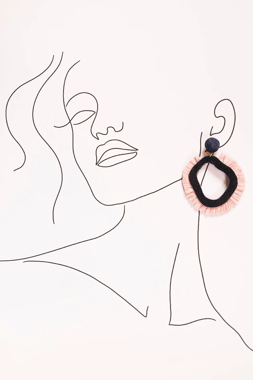 Raffia Organic Earrings in Navy and Pink