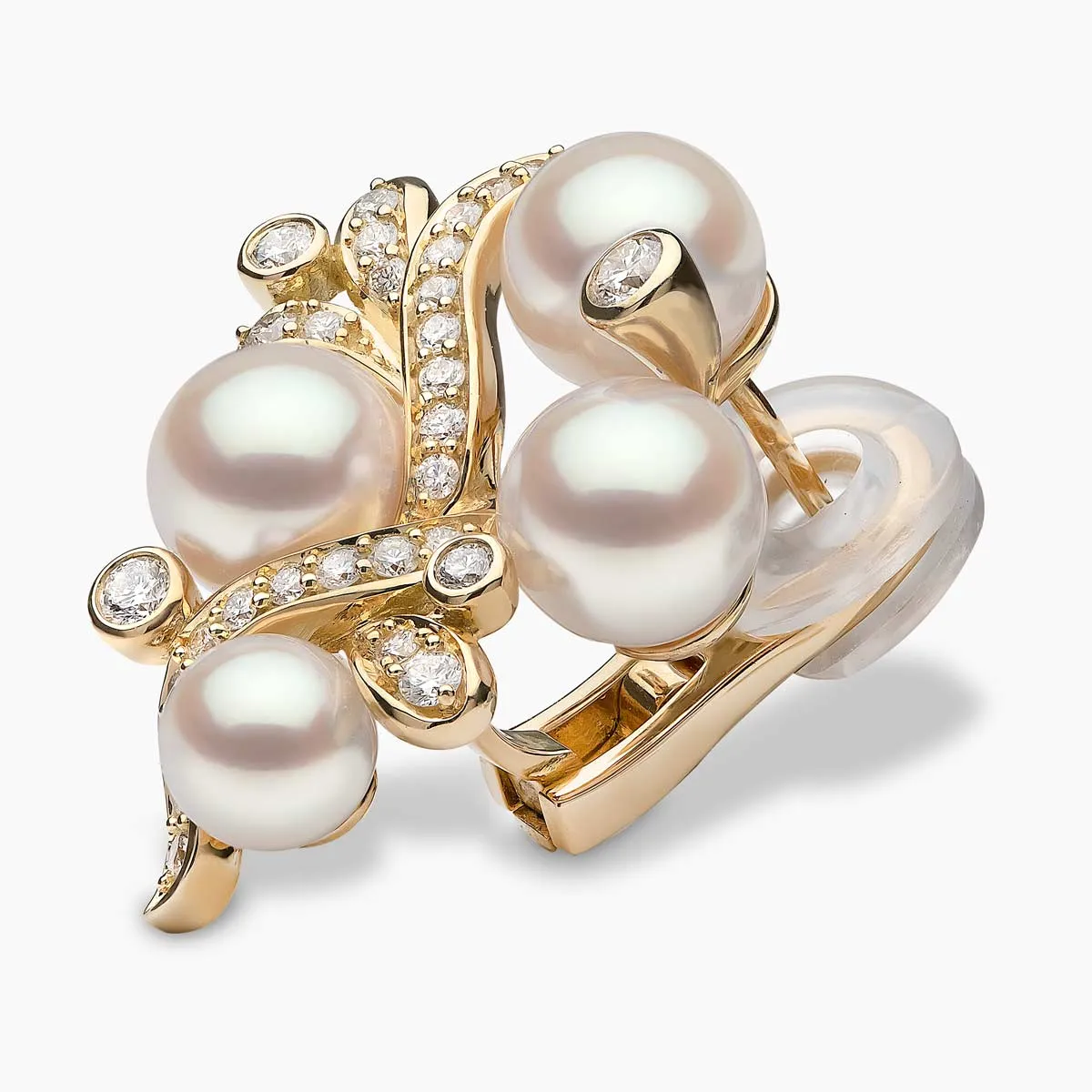 Raindrop 18K Gold Akoya Pearl and Diamond Ripple Earrings