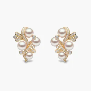 Raindrop 18K Gold Akoya Pearl and Diamond Ripple Earrings