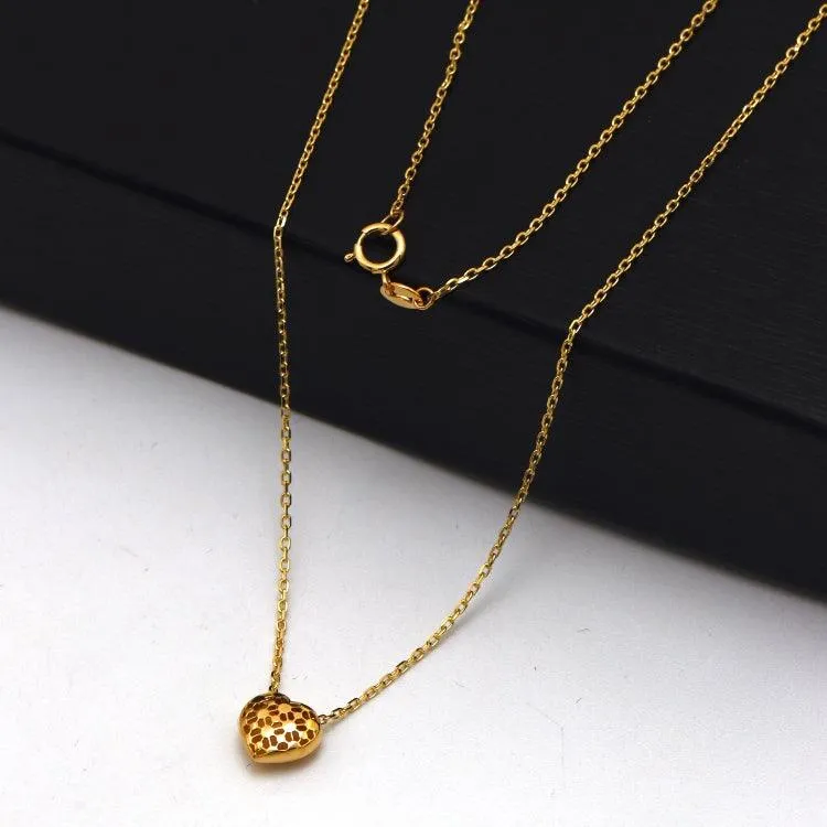 Real Gold 3D Net Movable Heart Necklace - Model 9256-B N1429