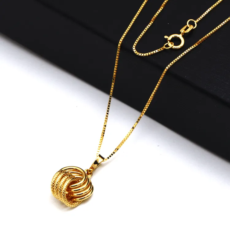 Real Gold 4 Ring Twisted Pendant 9807 with Box Chain 2484 CWP 1890