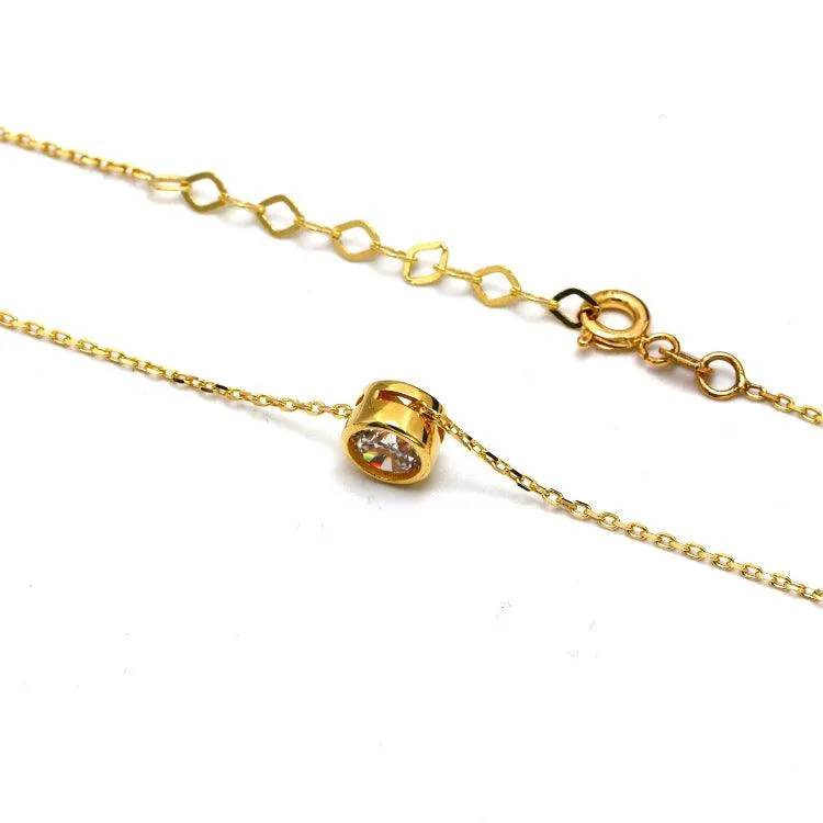 Real Gold Adjustable Necklace with Movable Round Stone - Model 0098 N1437