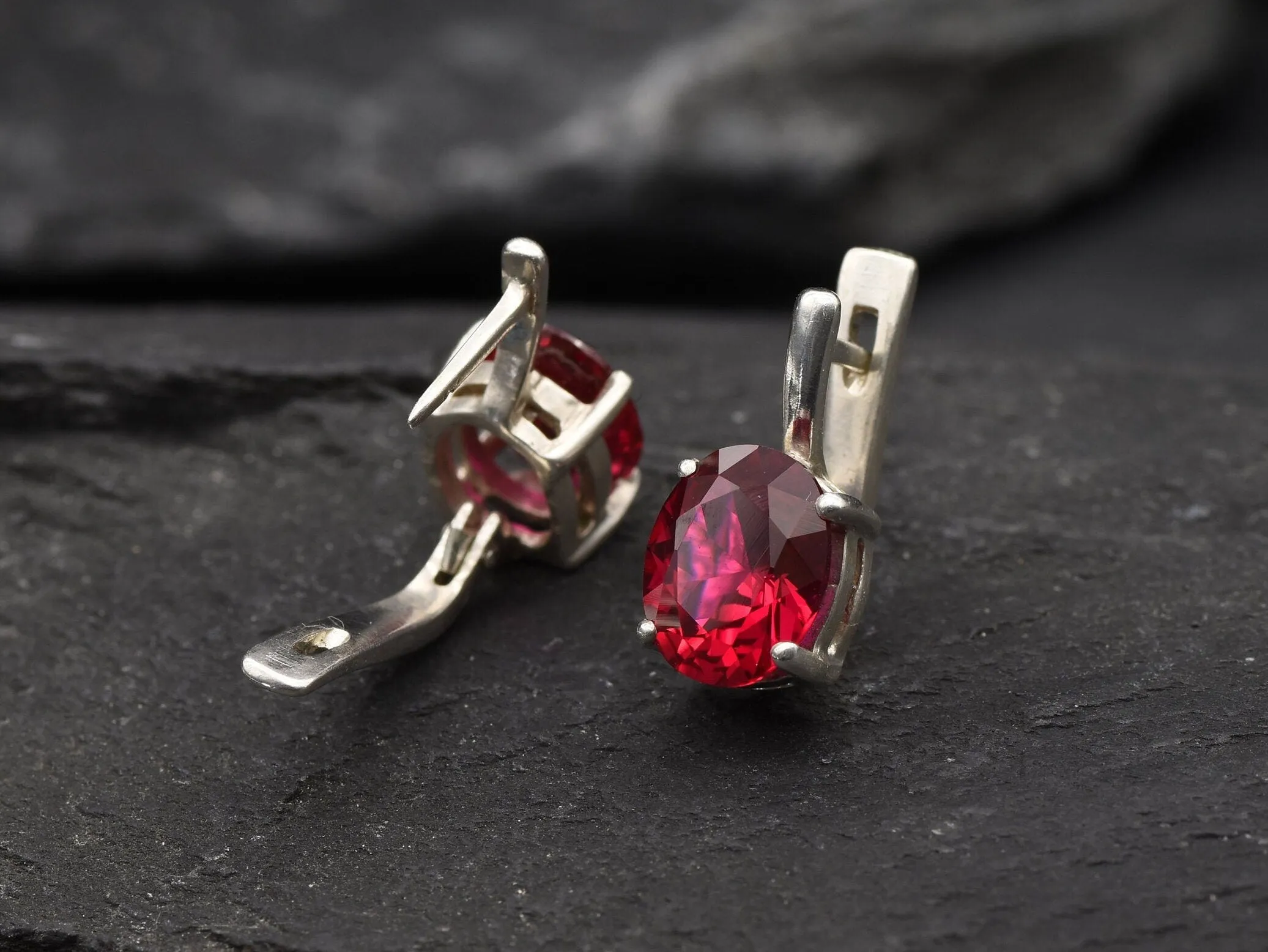 Red Ruby Earrings - Classic Vintage Studs - Red Drop Earrings