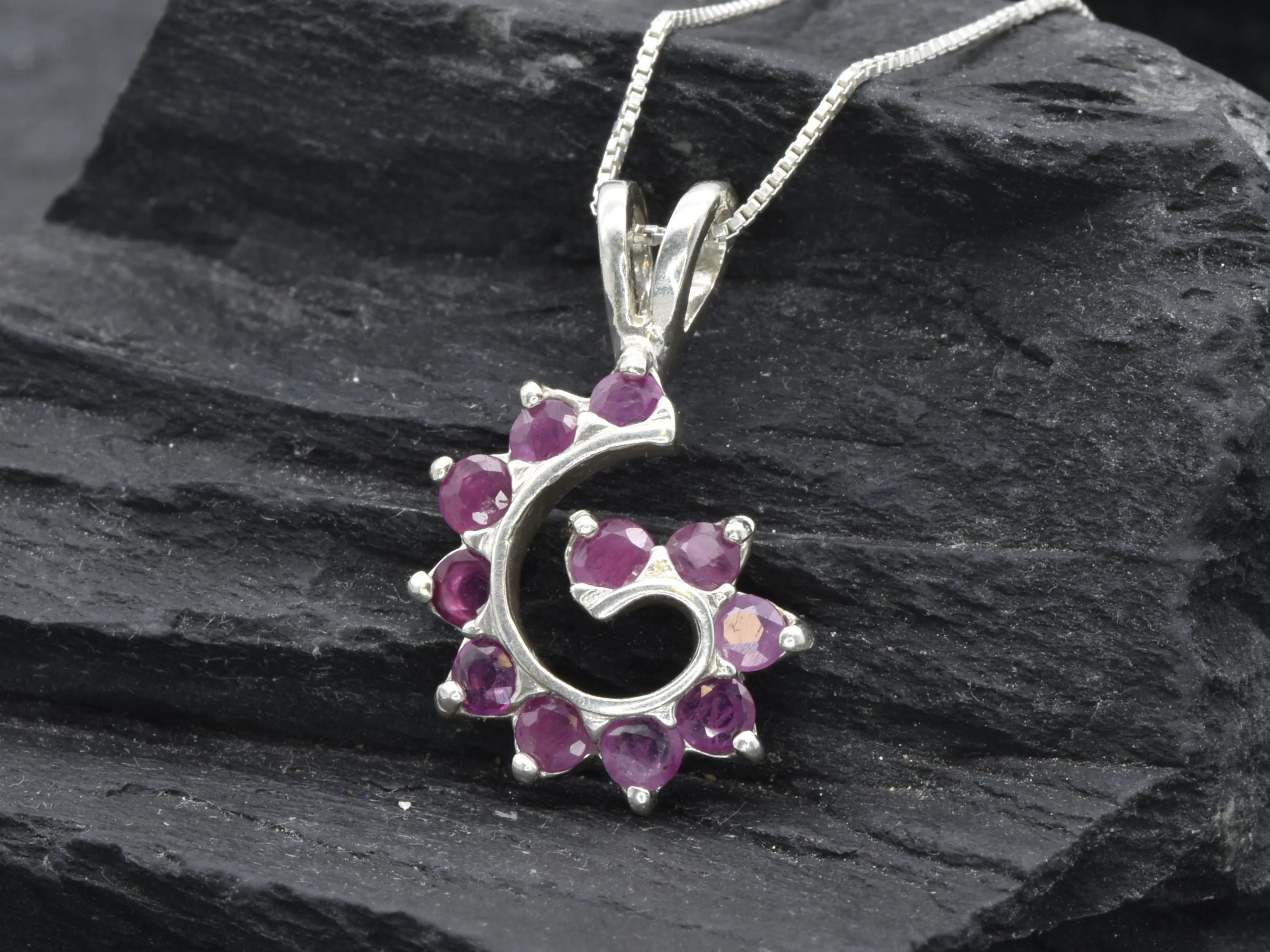 Red Spiral Pendant - Natural Ruby Necklace - Purple Swirl Pendant