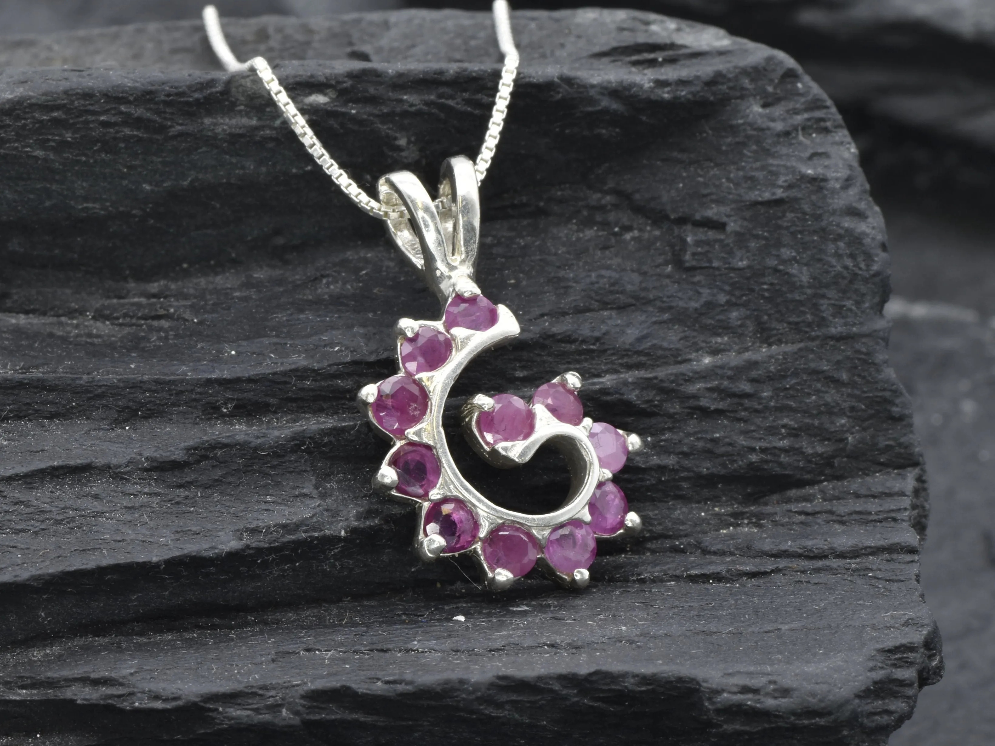 Red Spiral Pendant - Natural Ruby Necklace - Purple Swirl Pendant