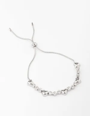 Rhodium Heart & Diamante Bracelet