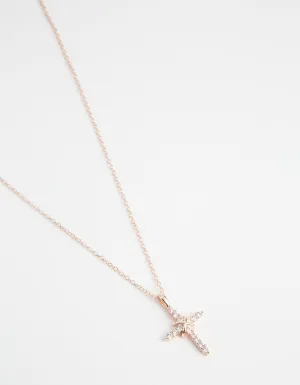 Rose Gold Cross & Diamante Necklace