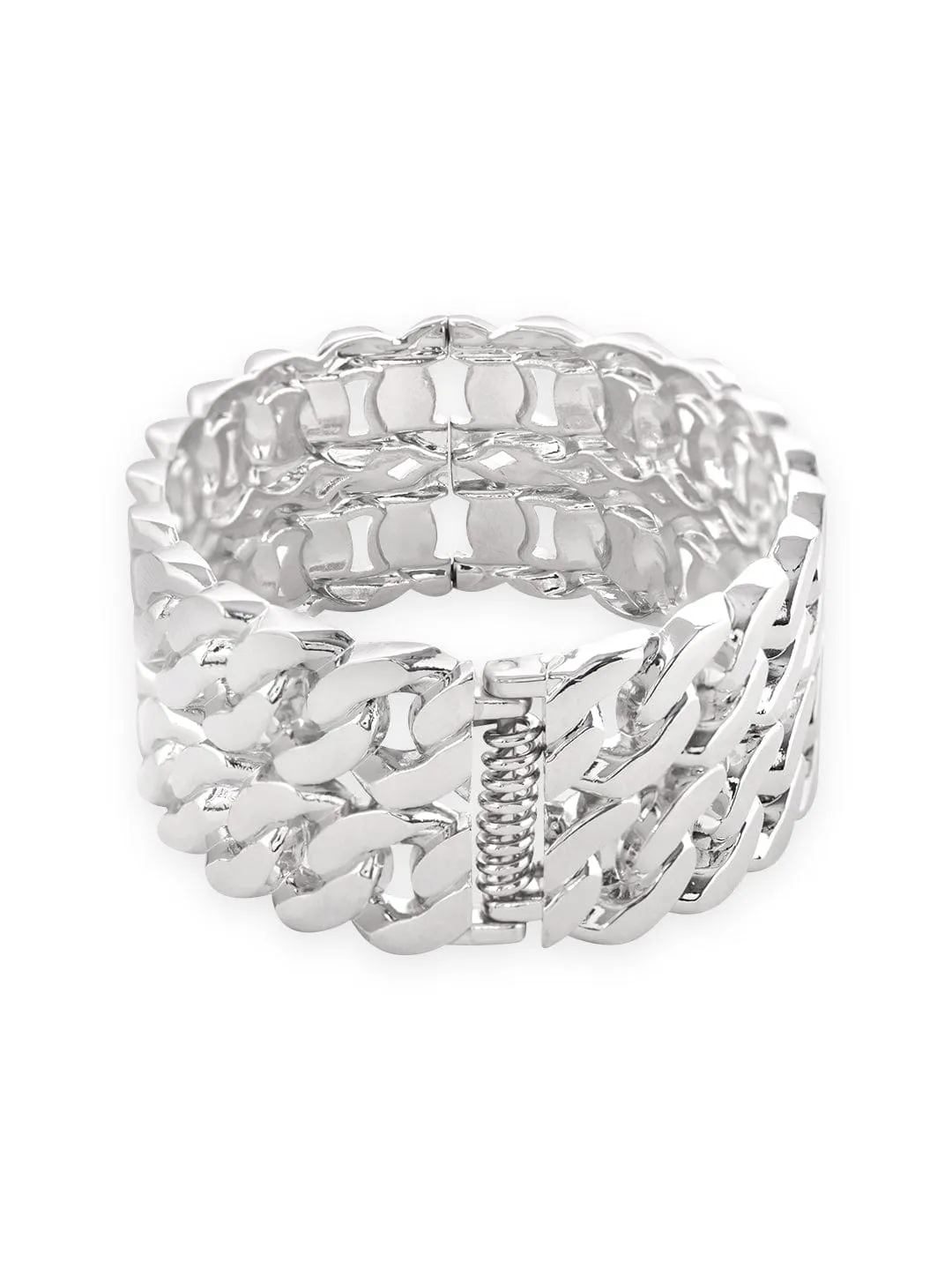 Rubans Voguish Rhodium Plated Cuban Link Pattern Statement Bracelet