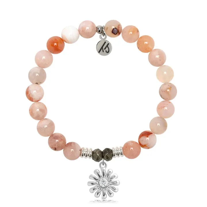 Sakura Agate Gemstone Bracelet with Daisy Sterling Silver Charm