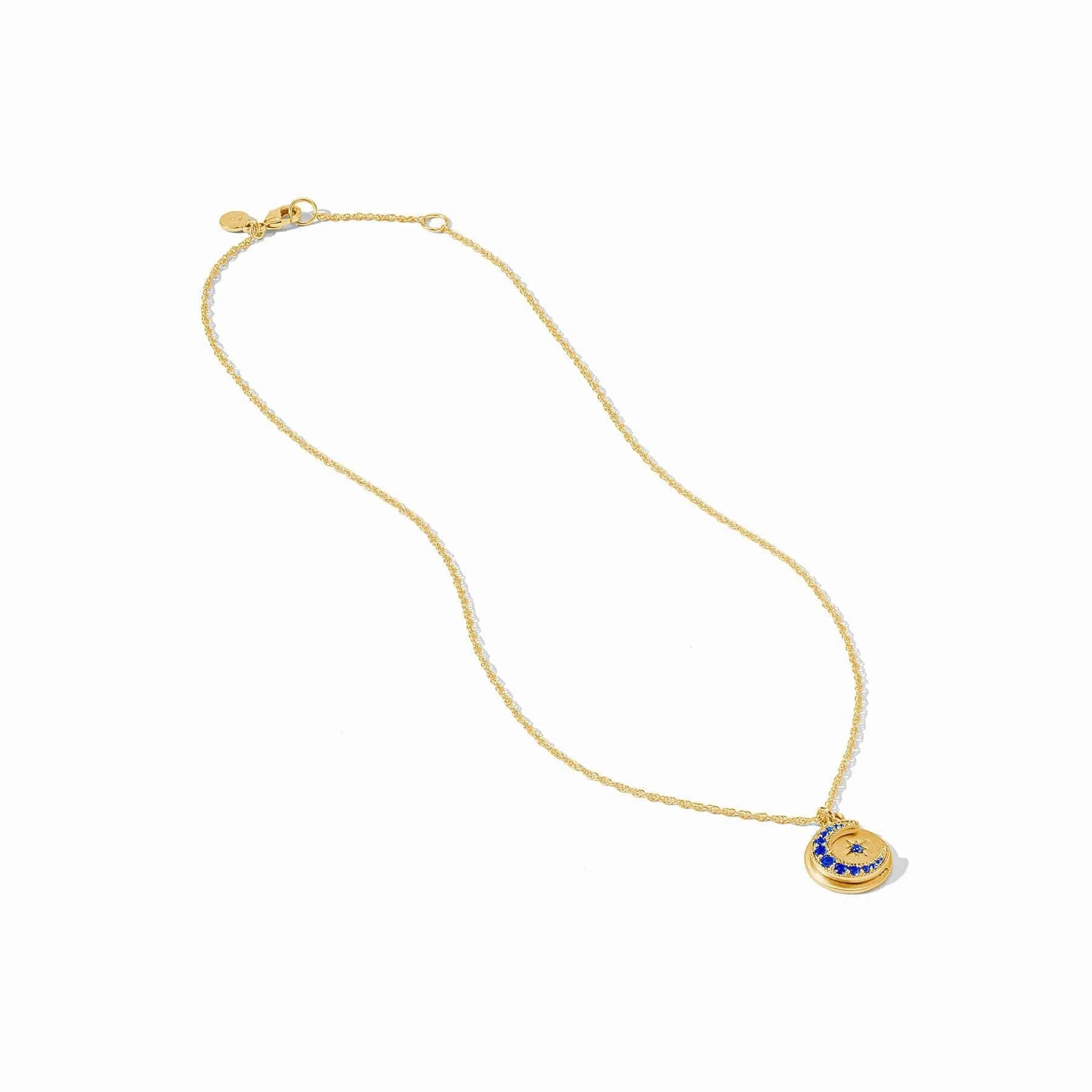 Sapphire Blue CZ Luna Delicate Charm Necklace