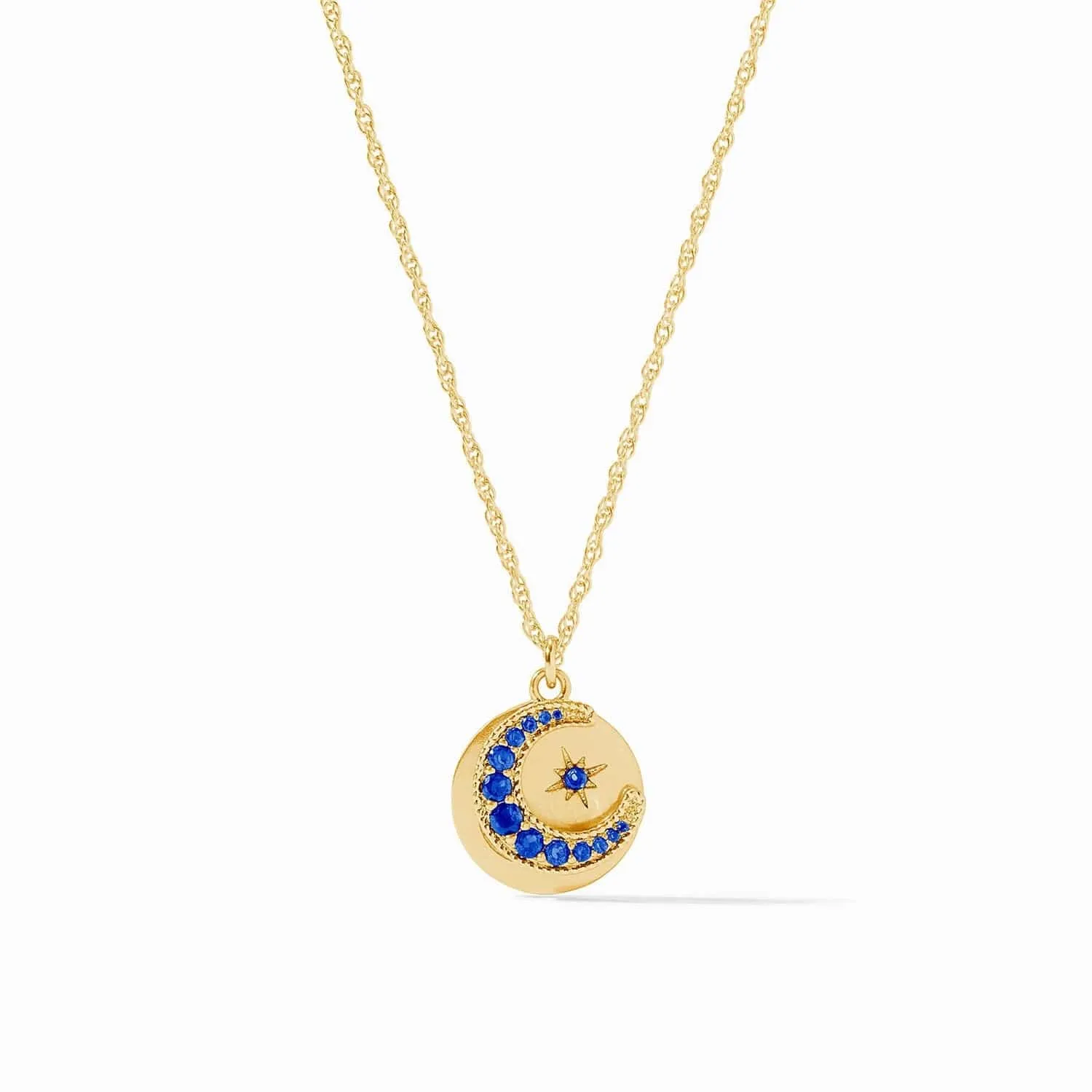 Sapphire Blue CZ Luna Delicate Charm Necklace