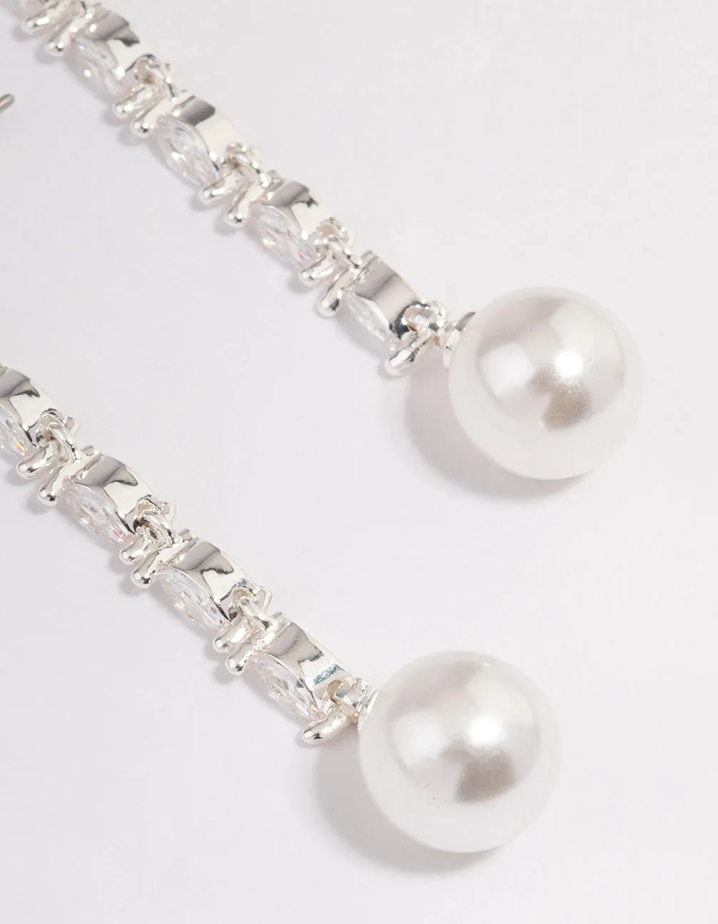 Silver Plated Fine Cubic Zirconia Round Pearl Drop Earrings