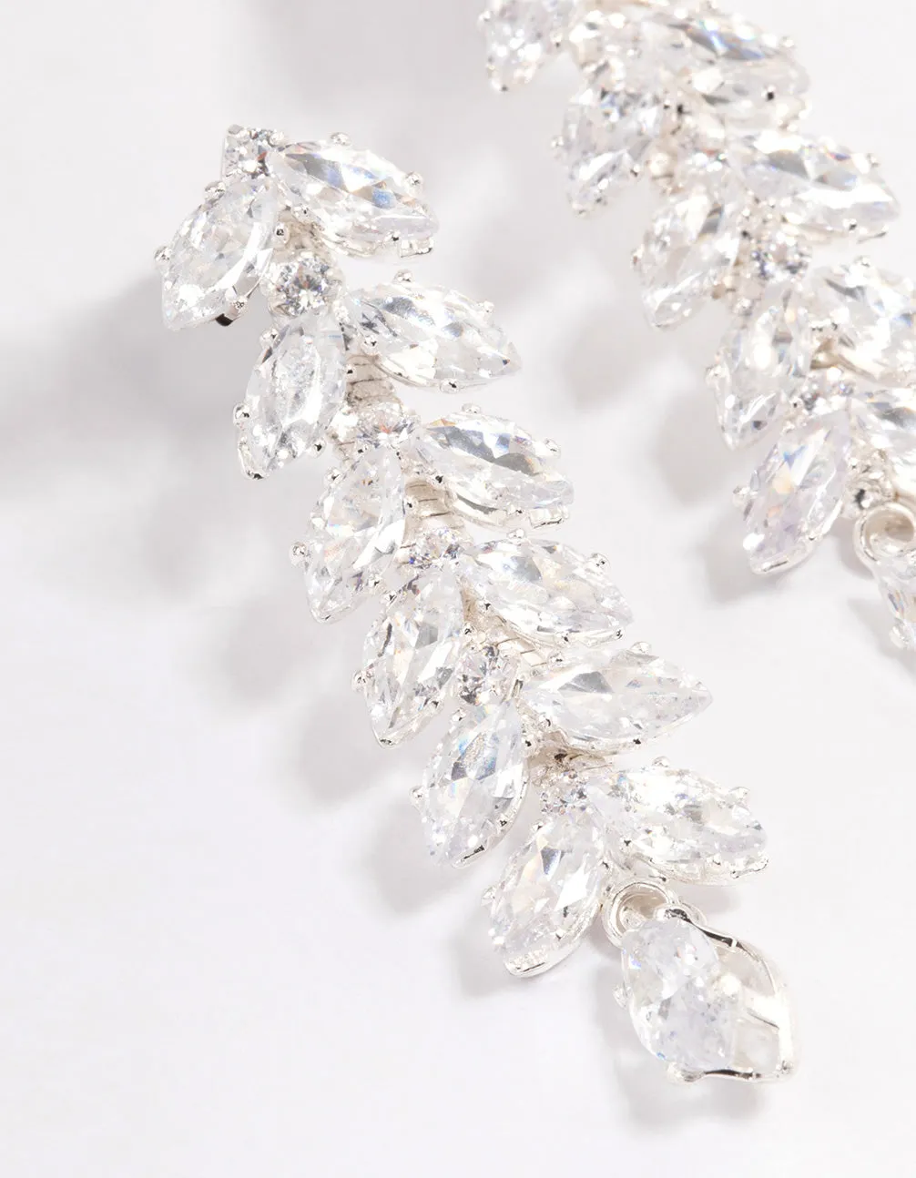 Silver Plated Marquise Cubic Zirconia Vine Drop Earrings