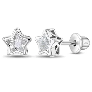 Single Stone Star CZ Earrings