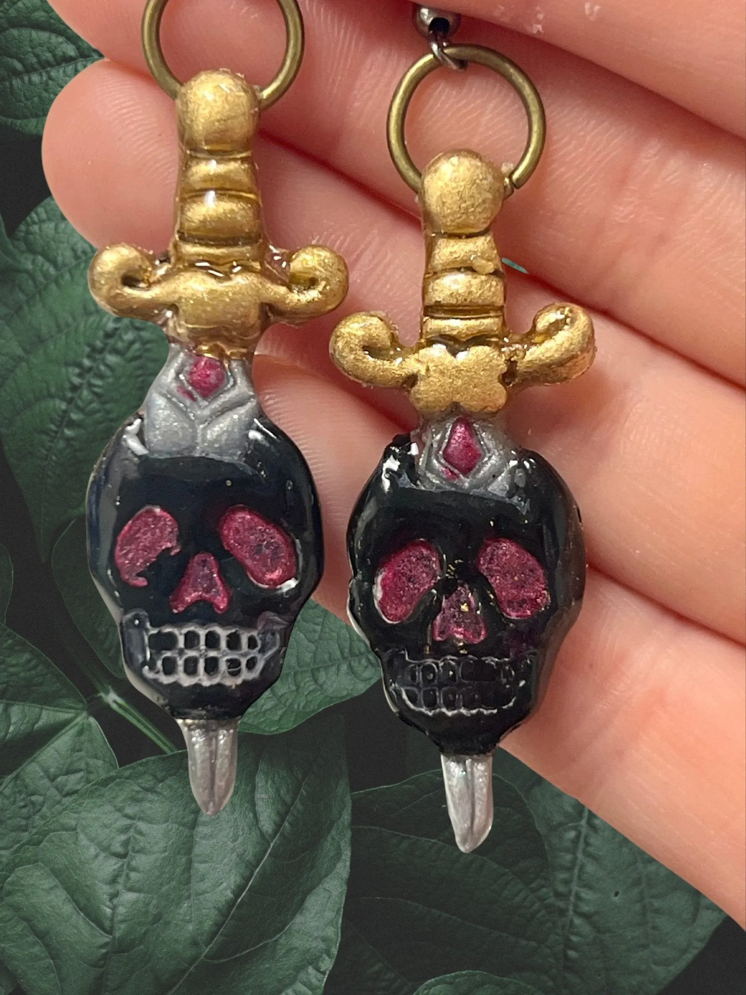 Skull and Dagger Traditional Tattoo Inspired Polymer Clay Earrings