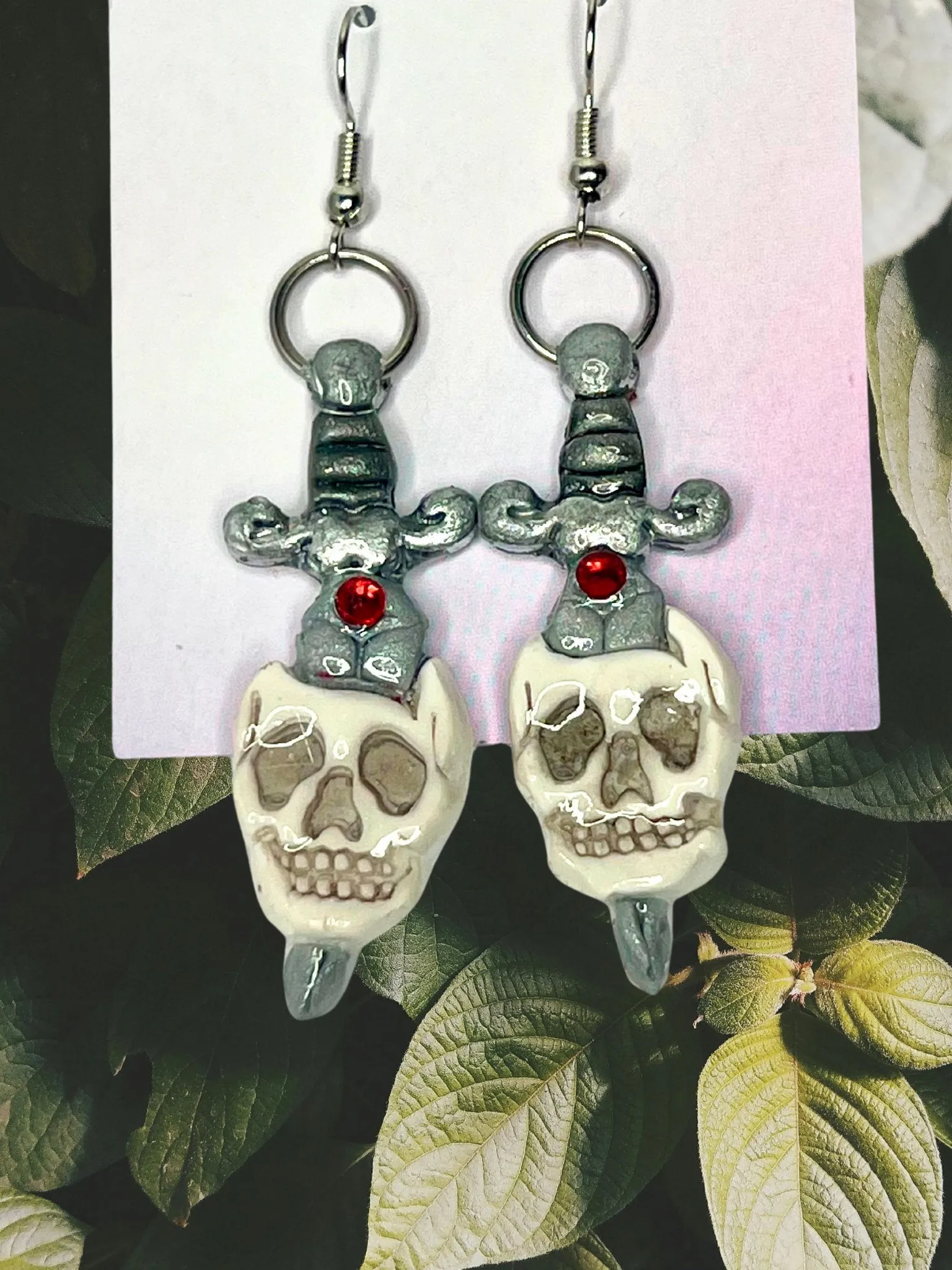 Skull and Dagger Traditional Tattoo Inspired Polymer Clay Earrings