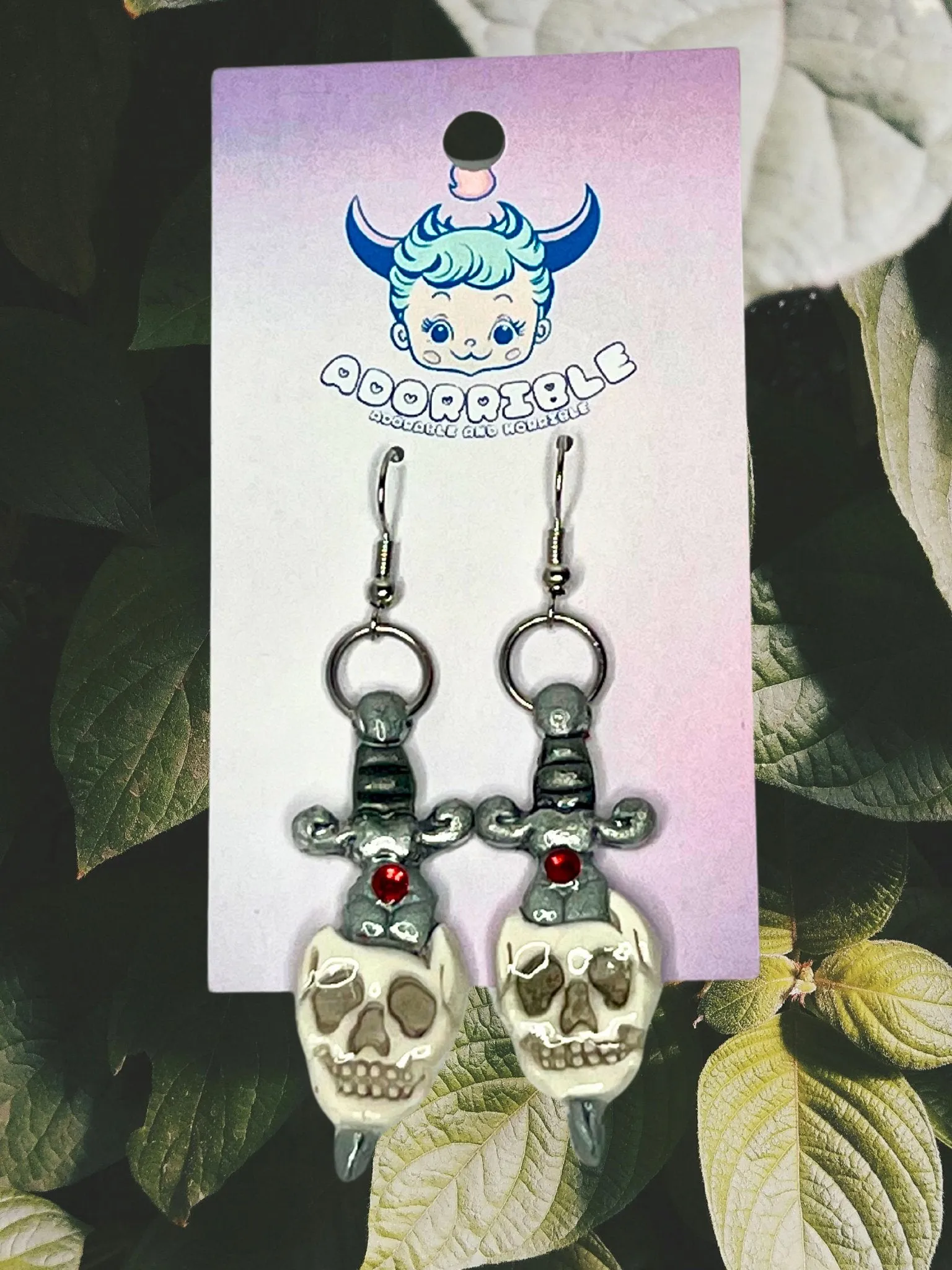 Skull and Dagger Traditional Tattoo Inspired Polymer Clay Earrings