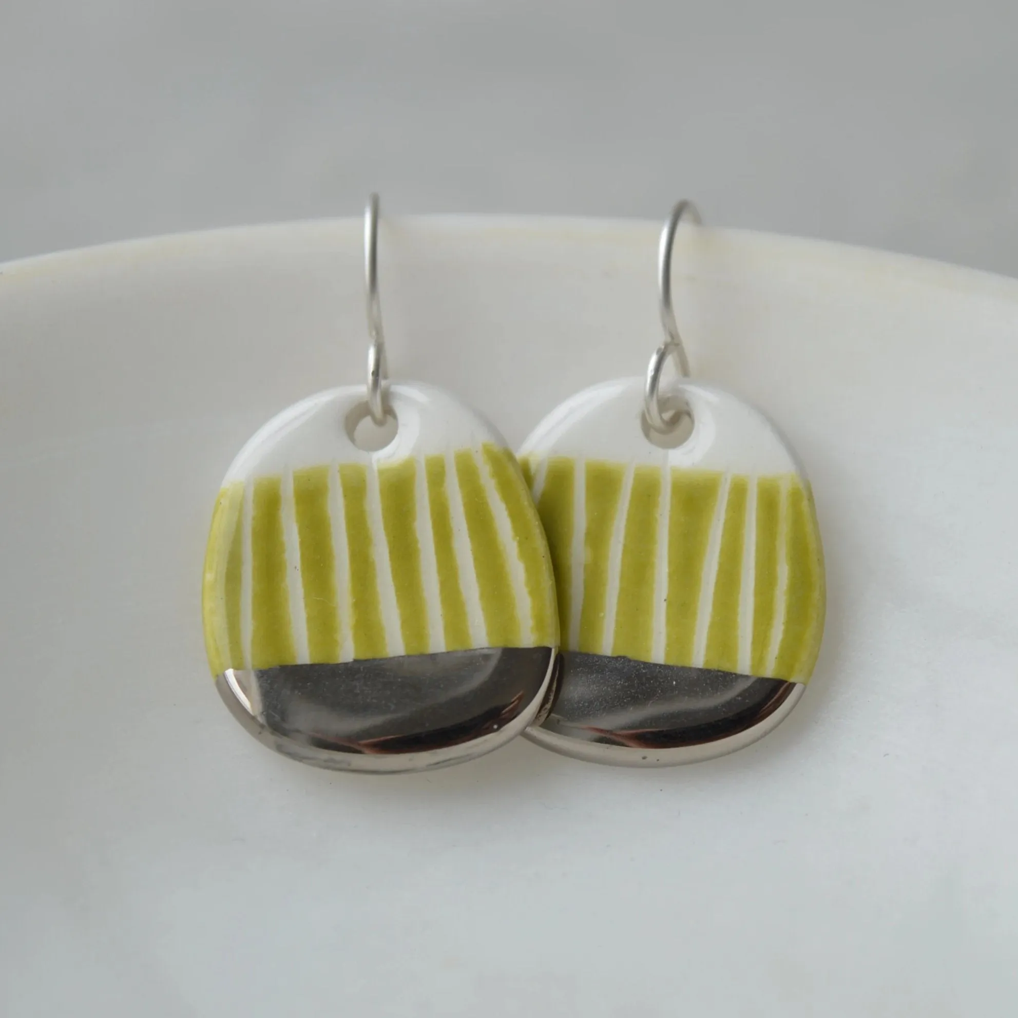 Small green sgraffito dangle earrings