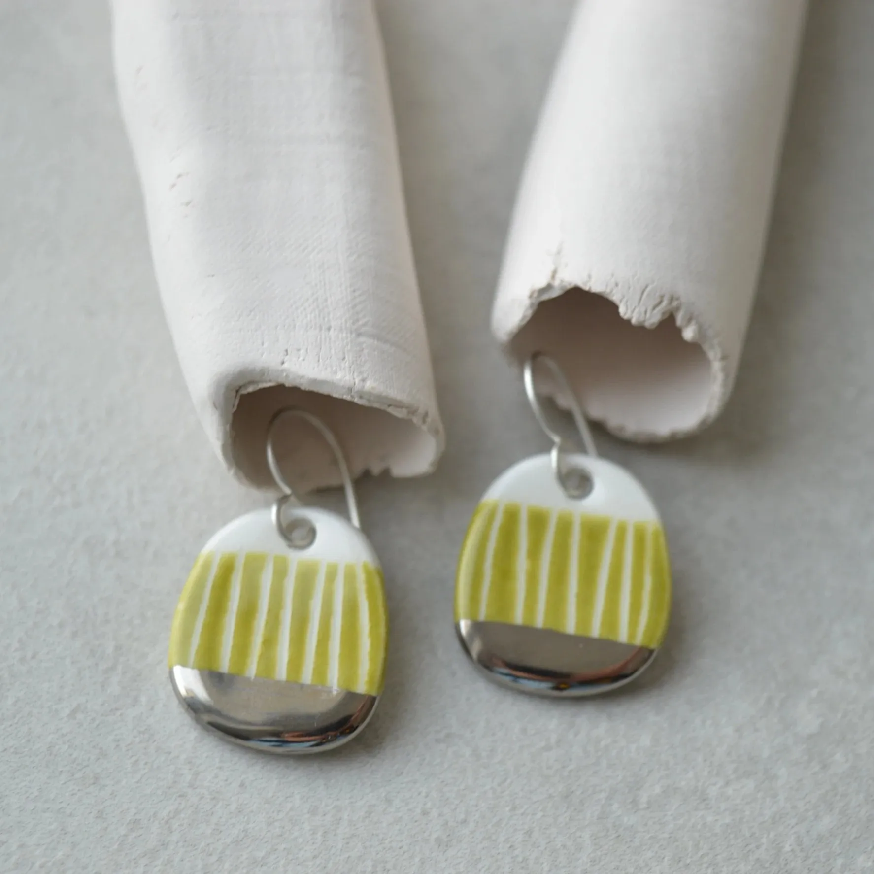 Small green sgraffito dangle earrings