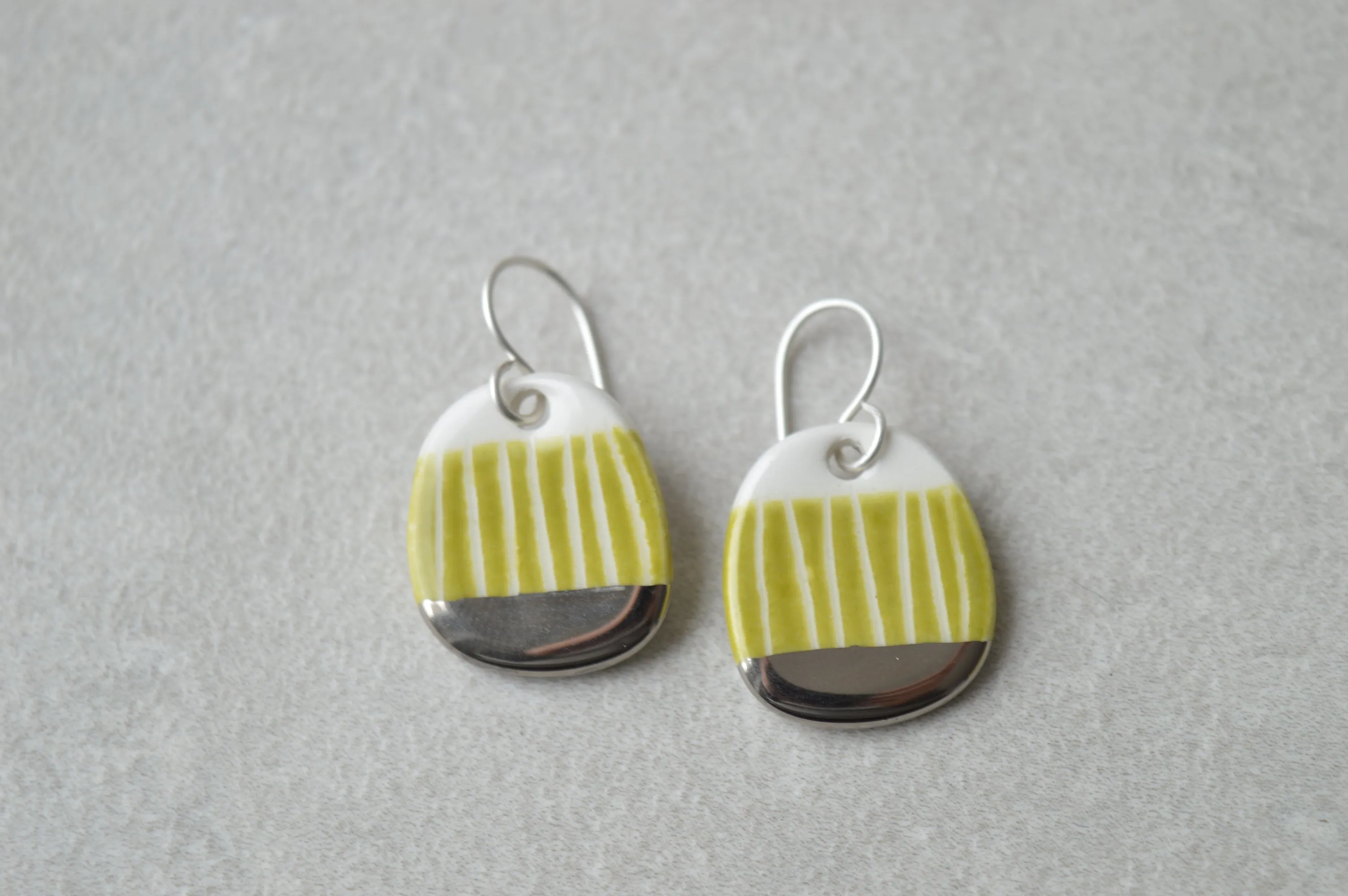 Small green sgraffito dangle earrings