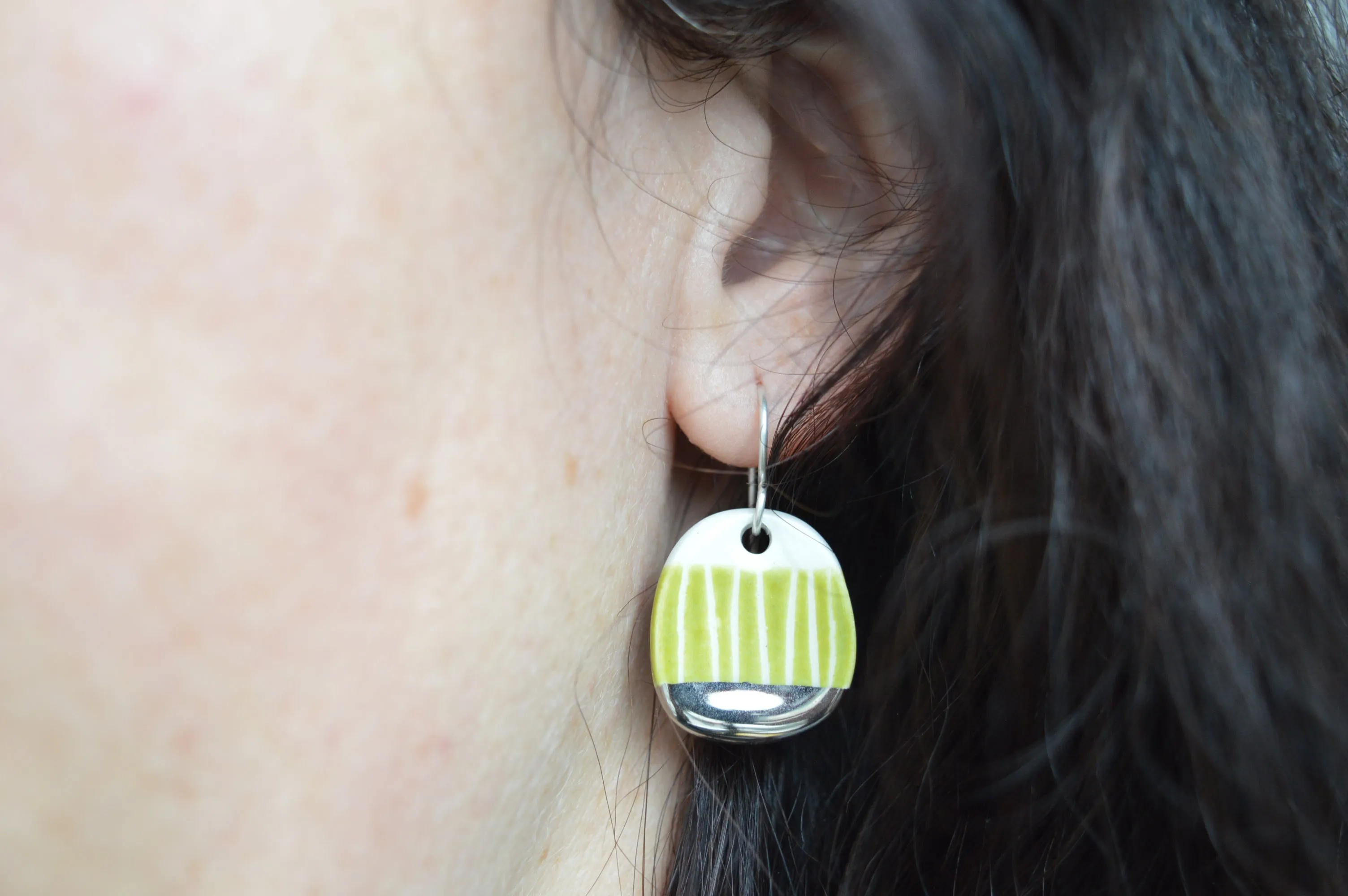 Small green sgraffito dangle earrings