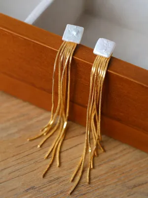 Square Baroque Pearl Tassel Fringe Earrings