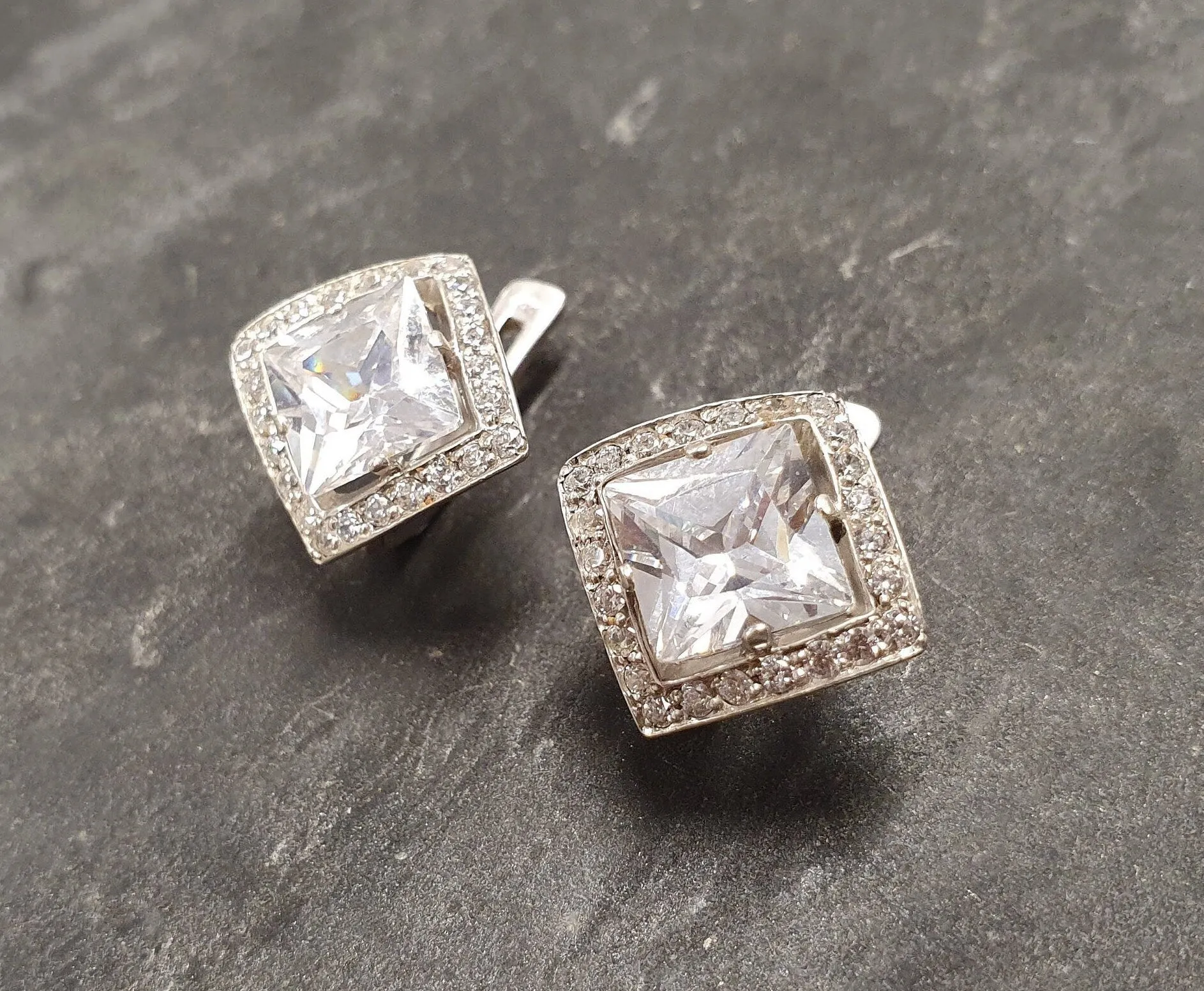 Square Diamond Earrings - Classy Sparkly Earrings - Vintage Square Studs