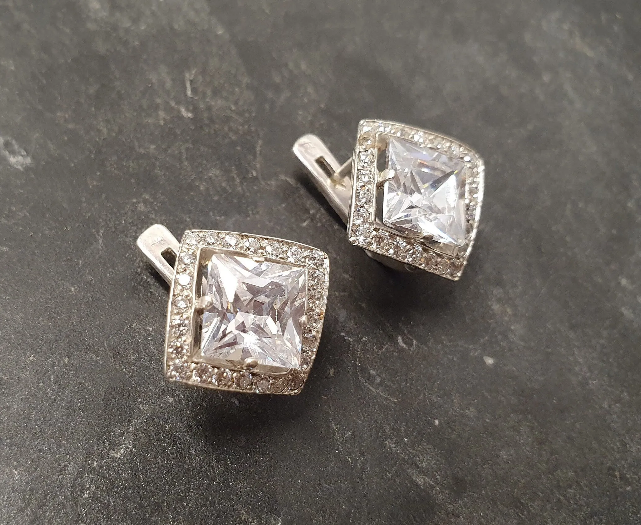 Square Diamond Earrings - Classy Sparkly Earrings - Vintage Square Studs