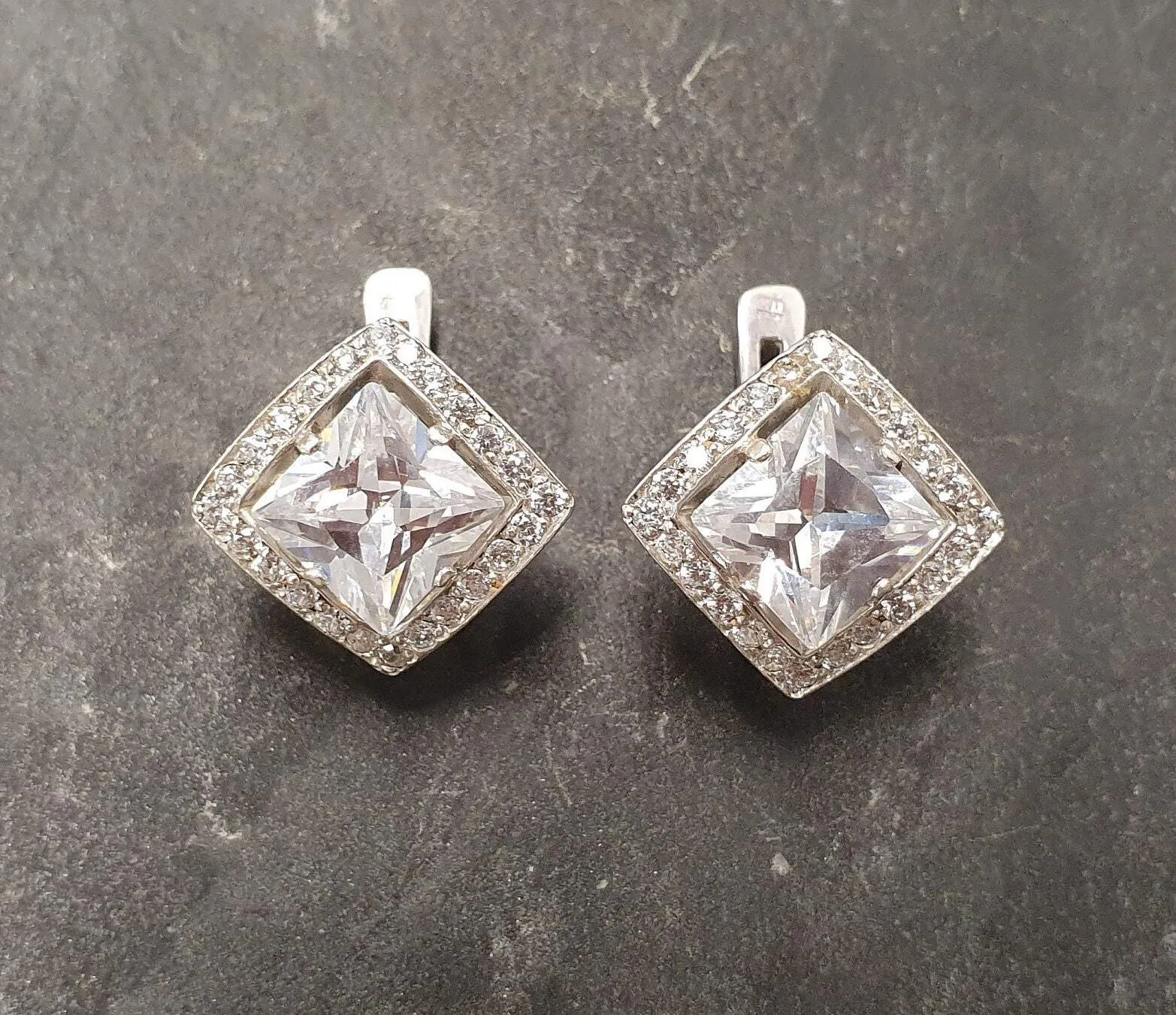 Square Diamond Earrings - Classy Sparkly Earrings - Vintage Square Studs