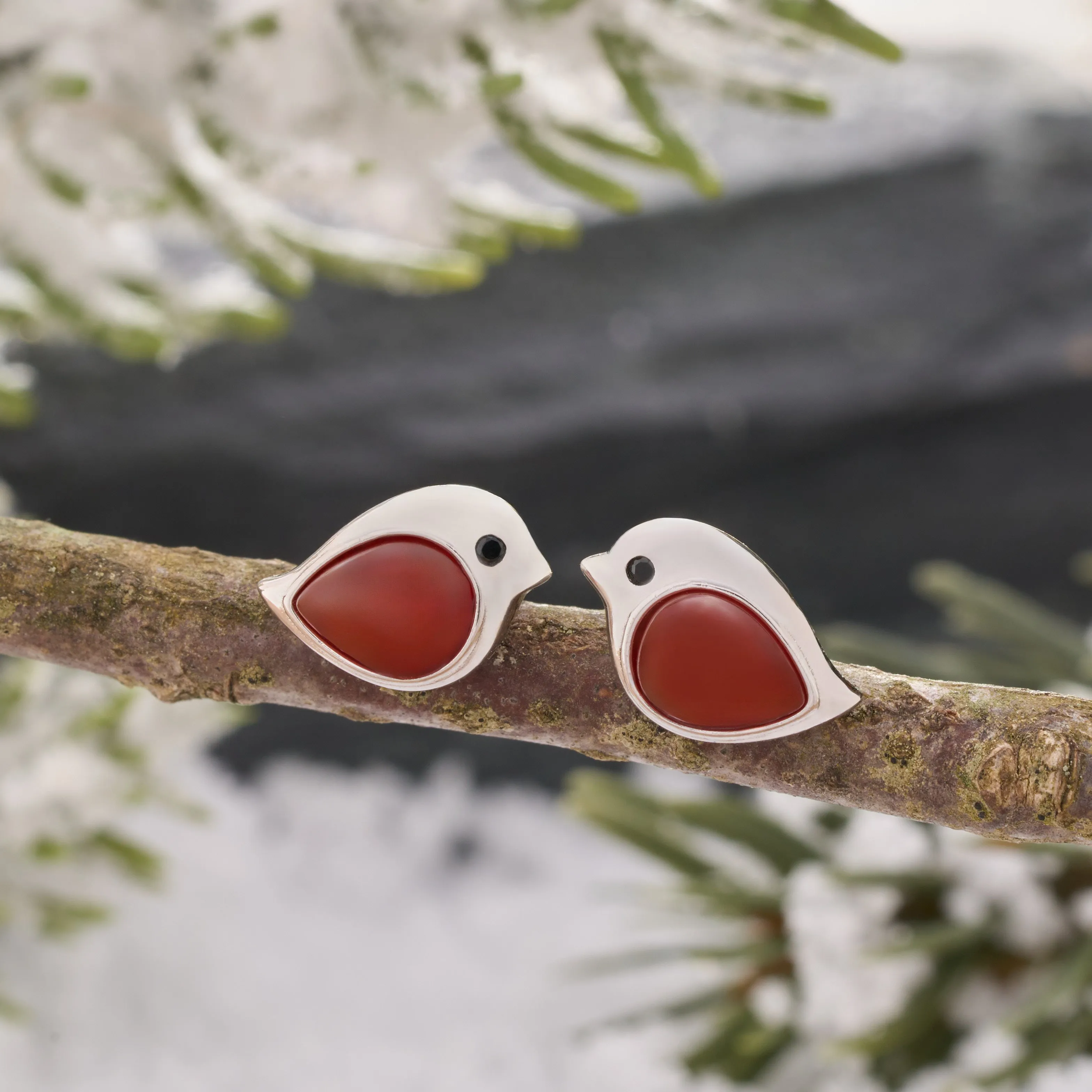 Sterling Silver Carnelian Gemstone Birdie Studs