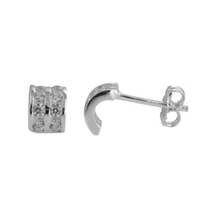 Sterling Silver CZ Open Hoop Stud Earrings