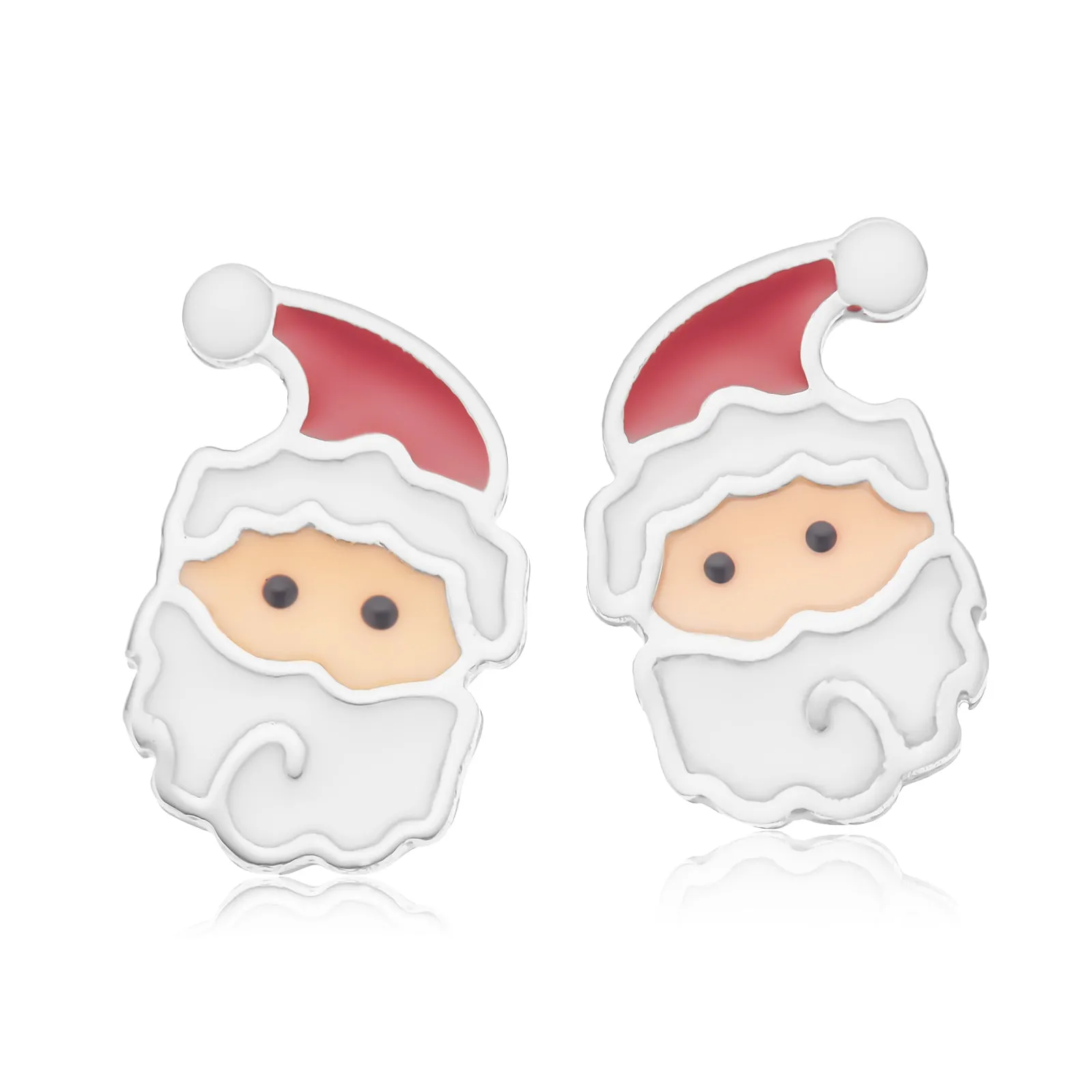 Sterling Silver Enamel Santa Stud Earrings