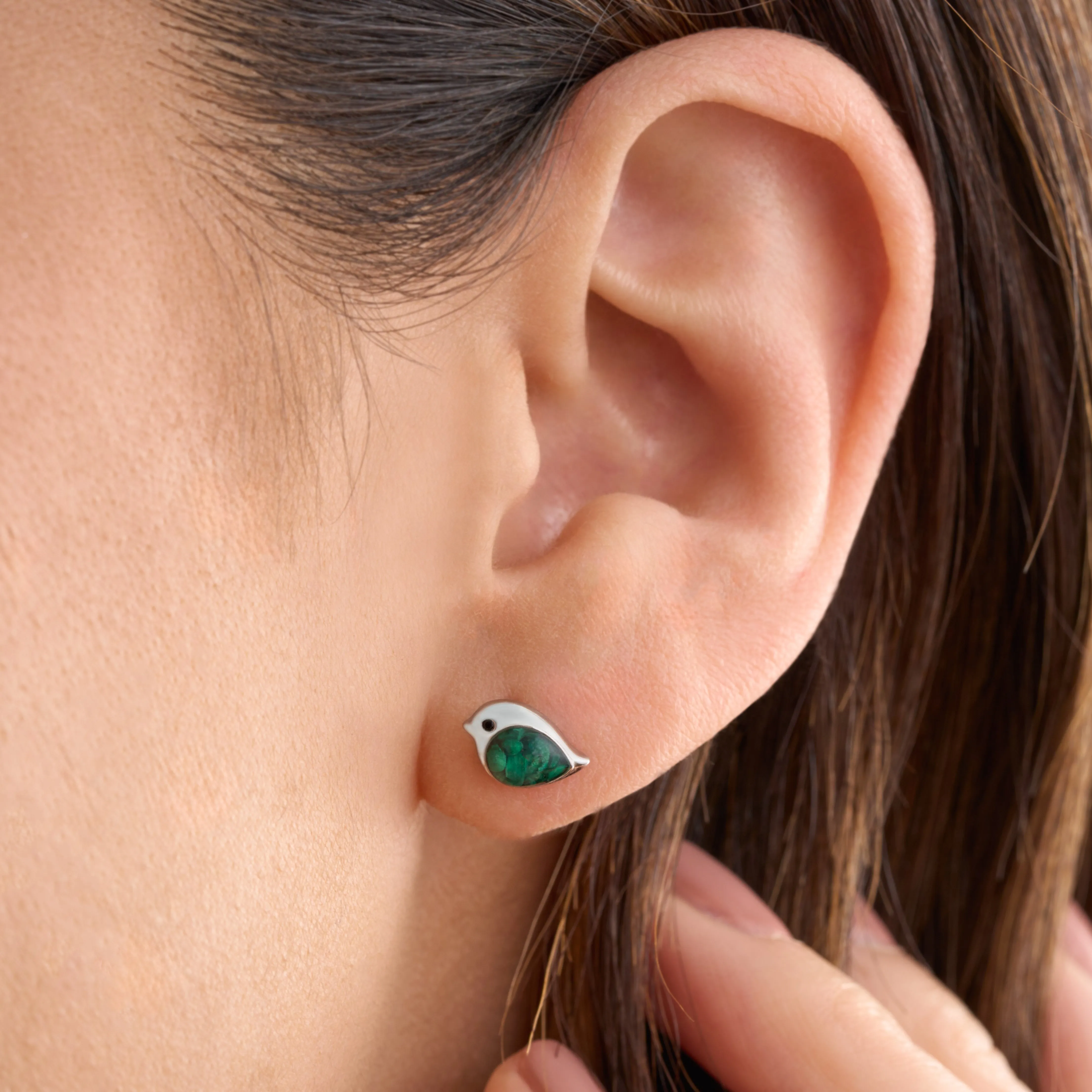 Sterling Silver Malachite Birdie Studs