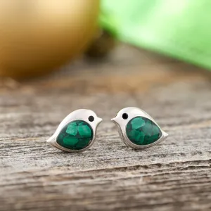 Sterling Silver Malachite Birdie Studs